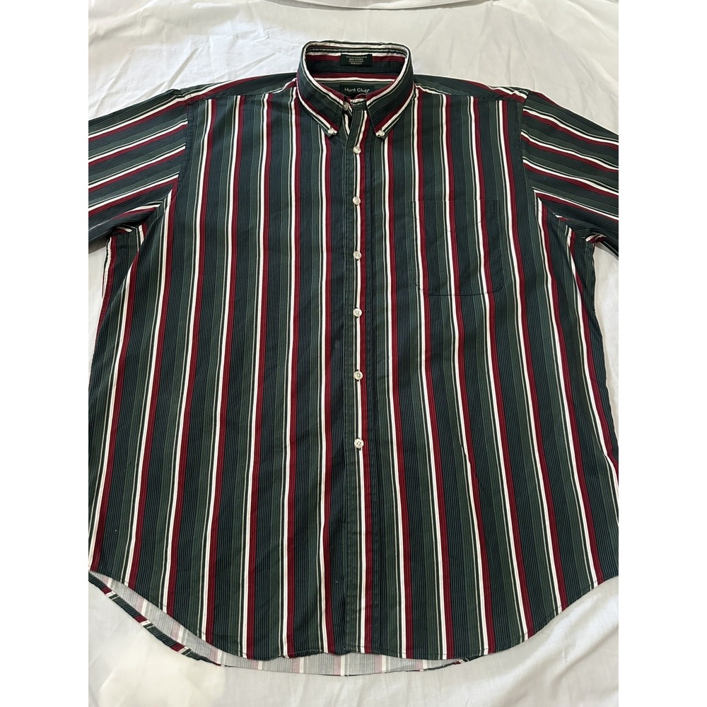 Hunt Club XL Cotton Button Up Short Sleeve Men's Collared Striped Shirt VTG